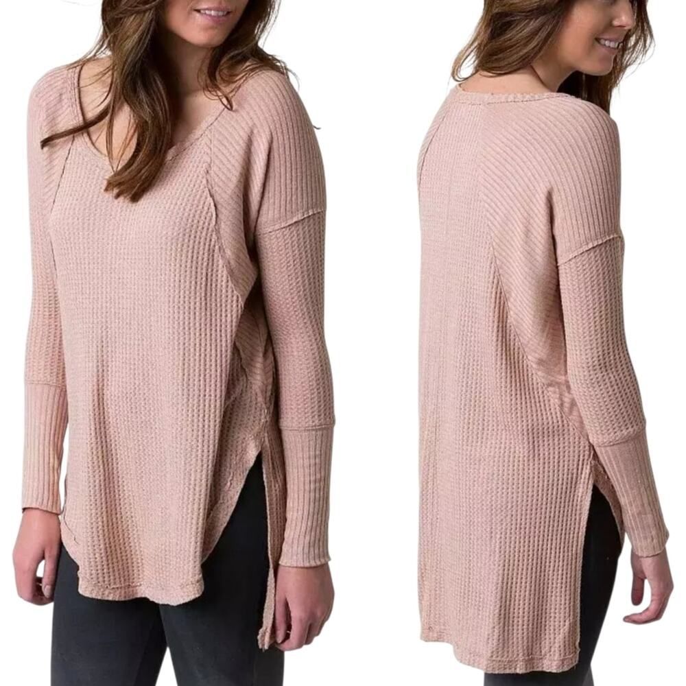 Free People | Drippy Raw Edge High Low Hem Raglan Thermal Tunic Top
